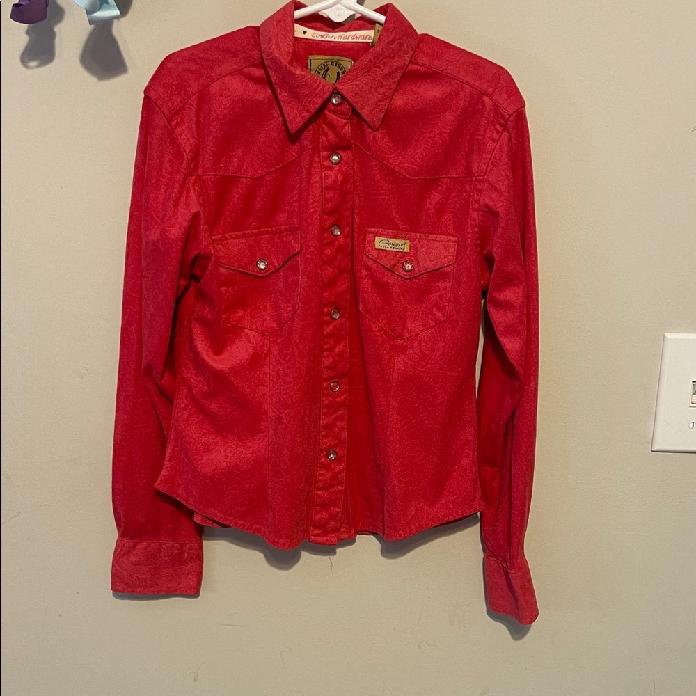Pink girls Snap-Front Shirt cowgirl hardware small size 6 long sleeve